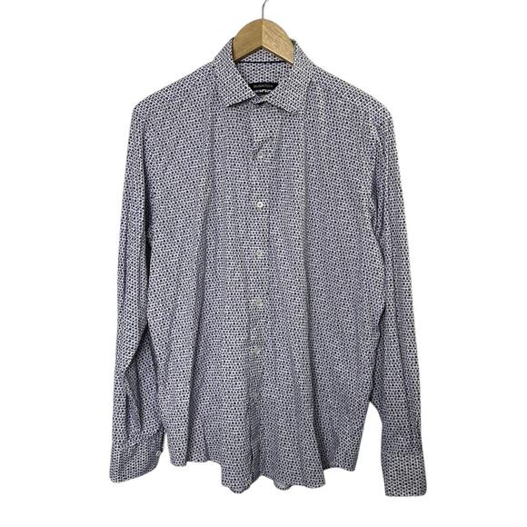 Bugatchi Purple & White Tiny Computer Print Button-Up Shirt Men's Size Medium - Picture 1 of 6